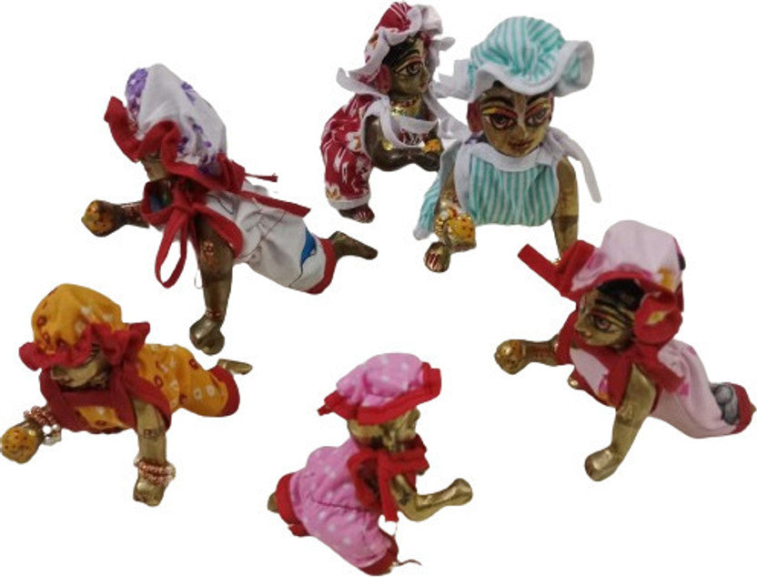 Shyam Diwane Set of 6 Laddu Gopal Ji Summer Cotton Jump Suits, Size 4, featuring assorted random print and color dresses.