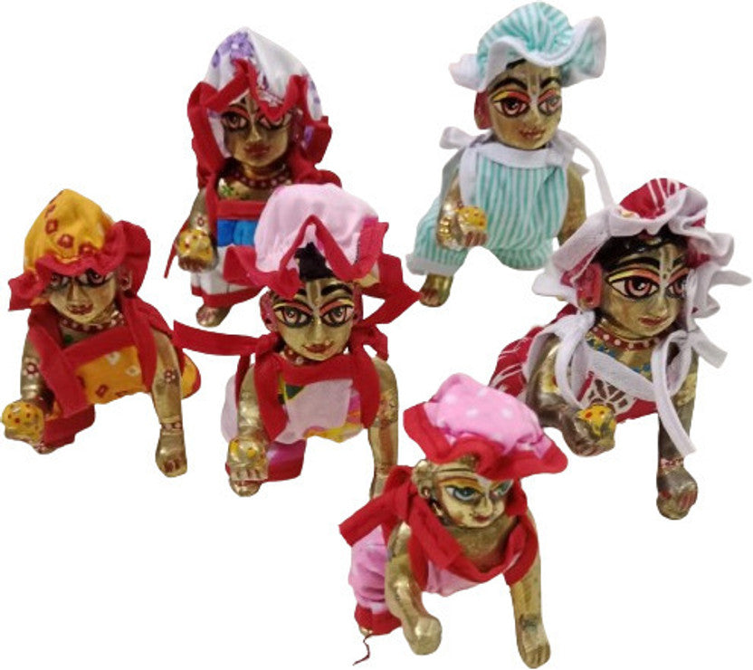 Shyam Diwane Set of 6 Laddu Gopal Ji Summer Cotton Jump Suits, Size 4, featuring assorted random print colors.