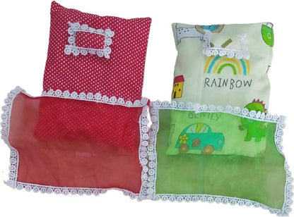 Shyam Diwane Set of 2 Laddu Gopal Ji cotton ������������������ (bedding) in random colors and sizes 5 to 6, along with a dress.