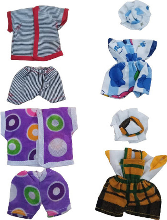 Shyam Diwane Combo of 4 Laddu Gopal Ji dresses including 2 cotton night suits, a jumpi, and a bib, size 6.