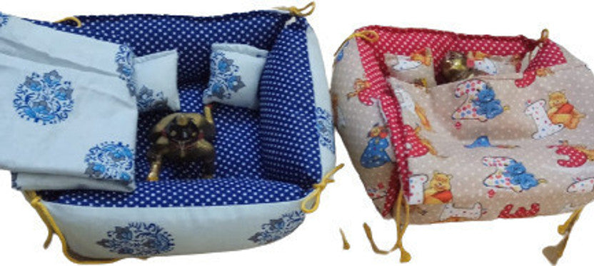 Shyam Diwane Laddu Gopal cotton bister set with cotton chors gaddi in size 5 or 6, including a D771 dress.